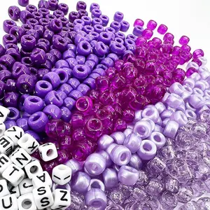 1300 count Pony Beads Kit for Friendship Bracelet, 6 Styles Kandi Bracelet Kit in Box with Individual Compartments, Hair Beads for Braids, Letters (Purple Shades)