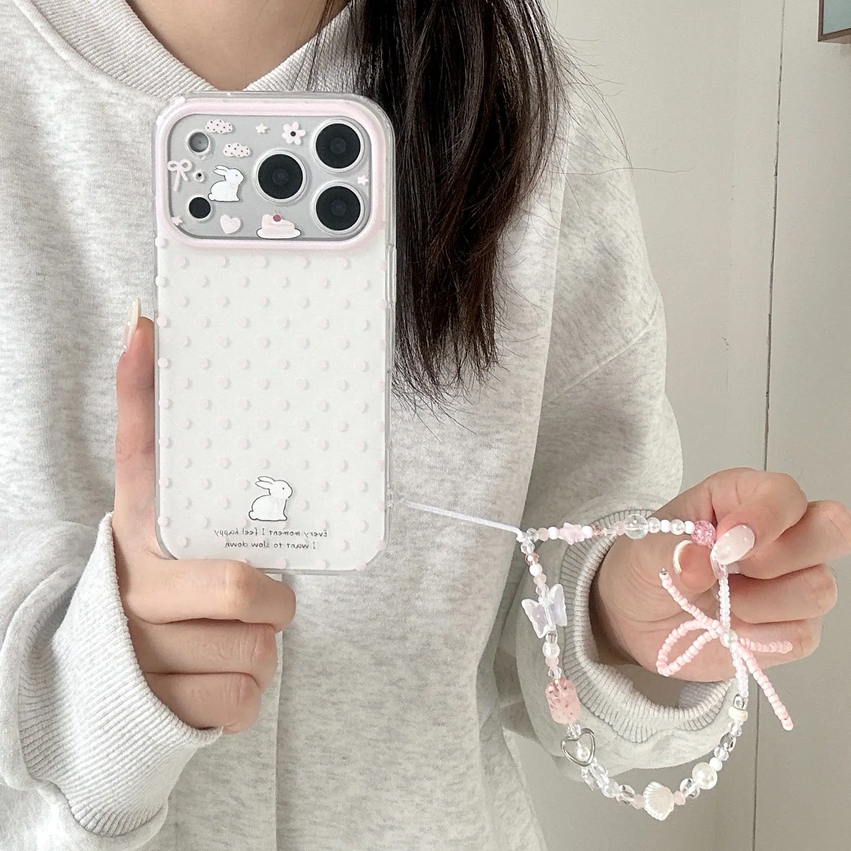 Polka Dot Floral Rabbit Phone Case for Apple iPhone 17 Pro Max, iPhone 16 Pro Max, iPhone 15 Pro Max, iPhone 14 Pro, Creative, Fashionable, Accessories