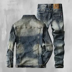 Men's Classic Simple Denim 2-Piece Set - Retro Jacket & Pants, Slim Fit for Autumn/Winter