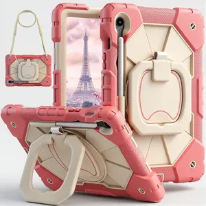 Full-Body Drop Protection Case for Samsung Galaxy Tab S11 & A11 Plus 11" 2025, for Tab S10Lite/A9 Plus/A9/S10FE/S9FE/S9 - with Screen Protector Rotating Stand Pencil Holder Shoulder Strap Shockproof Cover Kids - Rose Gold Tablet Protective Cover