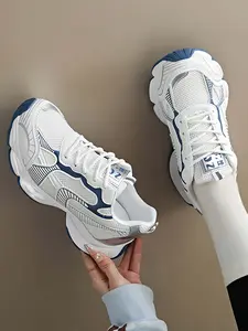 Women's Casual Sporty Dad Shoes Sneaker Preppy Arisan Style Wedge Thick Sole Height Increase Mesh Leather Patchwork Laces Fashion Outdoor Walking Running Student Couple Size 36-41