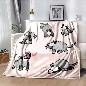 Funny Comfy Polyester Blanket ​​Opossum "Screm" Print Blanket Flannel Fun for Meme-Lover Gifts, Cozy Chaos & Whimsical Comfort​ The Ultimate Christmas Present