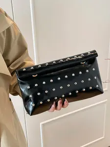 Women's Rivet Design Clutch Purse, Handheld Bag Purse, Simple Storage Bag, Perfect for Travel Gym Work Party Wedding, Casual Hearts Pattern