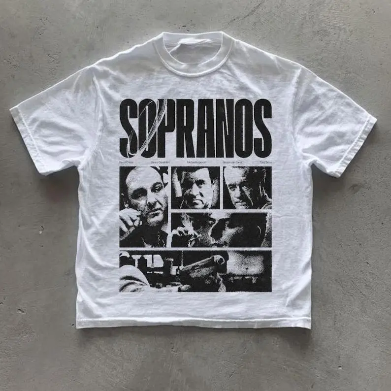 Women's Retro The Sopranos Graphic Print Crew Neck Short-Sleeve Polyester Tshirt - All-Season Casual Streetwear Top, Machine Washable, Normal Fit, Round Neck