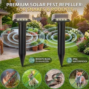 SAIJZEK Solar-Powered Ultrasonic Pest Repellent 2-Pack/4-Pack, Upgraded IP66 Waterproof Deterrent for Snake, Mole, Rabbit, Skunk, Gopher, Groundhog, Chipmunk, Raccoon & Vole in Lawn & Garden