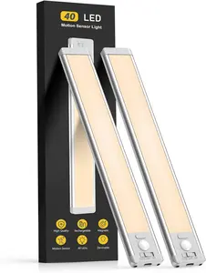 10inch Under Cabinet Lighting, 2 Pack Rechargeable Motion Sensor Light Indoor, 5 Levels Dimmable Magnetic Closet Lights, Wireless Under Counter Lights for Kitchen, Stairs