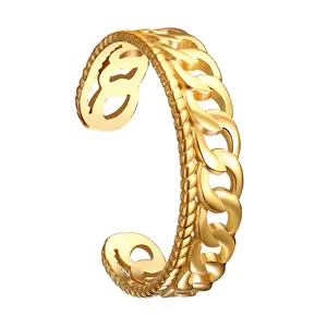 OIDEA Women's Cuban Link Open Ring - Stainless Steel, Dainty, Stackable, Adjustable Gold Cuban Chain Ring, Ideal Birthday Anniversary Gift for Teen Girls, Cuban Chain Rings