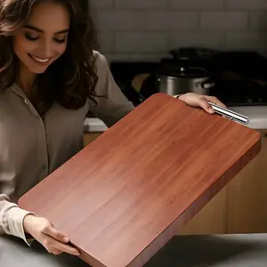 Multi-Size Thickened Ebony Wood Cutting Board with Stainless Steel Handle, Pre-Oiled Wooden Chef Board for Meat, Vegetables and Fruits, Durable Kitchen Gift for Home Cooking, Kitchen Chopping Board