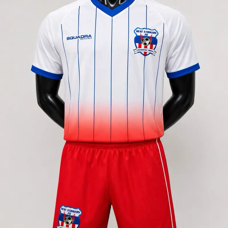 Men’s Soccer Jersey & Shorts set-  white , Bleu and Red Athletic Uniform  size Large
