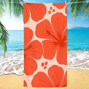 Tropical Red Hibiscus Floral Microfiber Beach Towel Vibrant Bloom Pop Art Style Sand Free Quick Dry Swim Towel