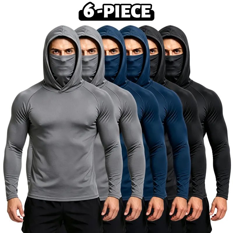 Men’s Thin Sun Protection Long Sleeve Hooded Sport Shirts With Built-in Face Mask UV Block Tops For Fishing Construction Outdoor Yard Work,back to school,back to school shopping Fitness Sun Hoodies