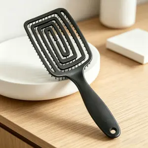 1pc Black Elastic Paint Solid Color Massage Comb With Hollow Out Design Hair Brush Body Care For Travel, School, Hair Accessories, Hair Brush, Slick Back Brush, Curly Hair Brush, Detangling Hairbrush, Anti Tangling Brush