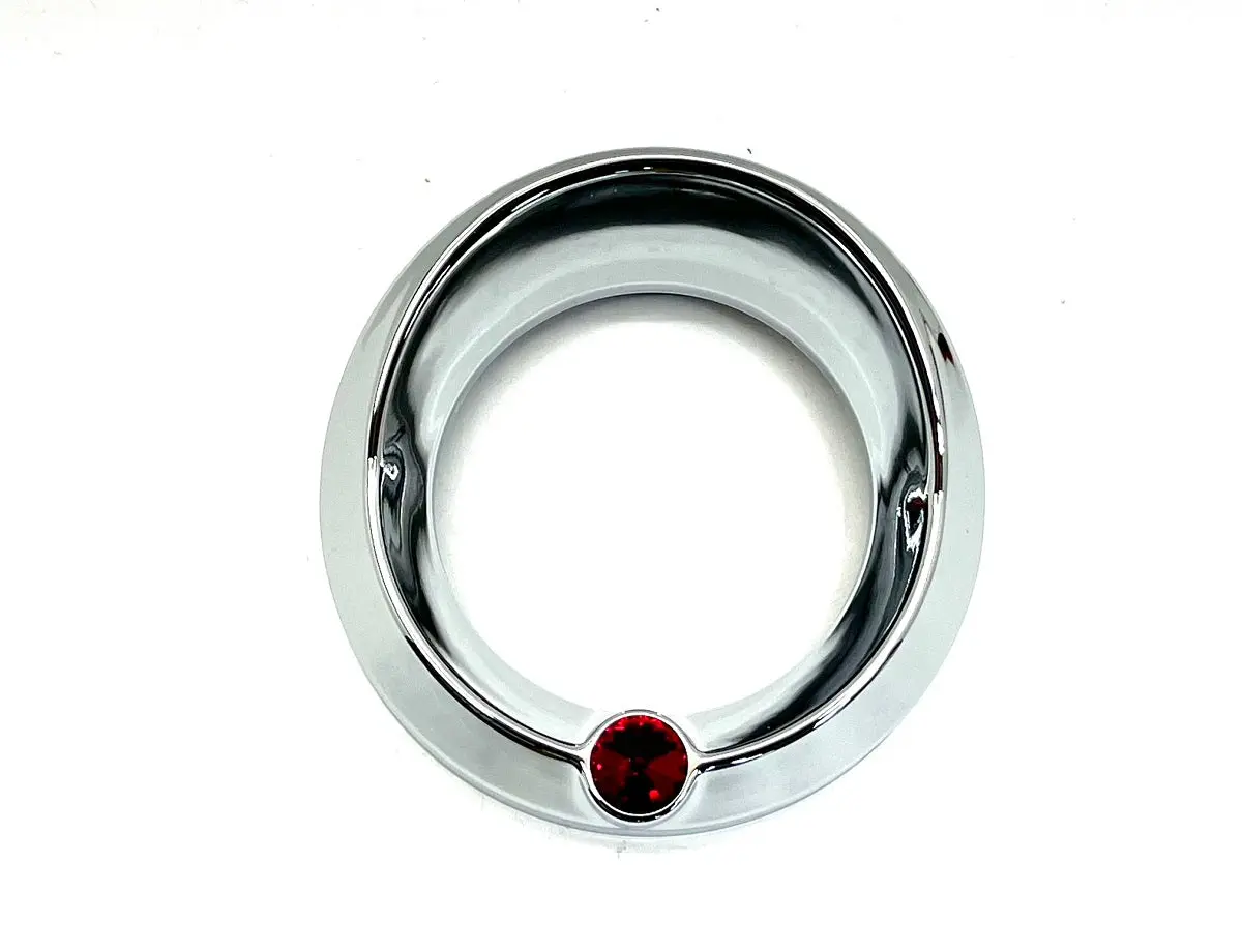 Chrome 3 3/4" Tach Speed Visor Bezel W/Red Jewel Peterbilt Frieghtliner 87-05