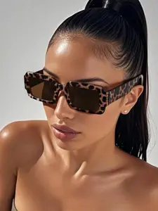 Boho Leopard Print Rectangular Sunglasses, Trendy Casual Sunglasses, Fashionable Street Style, Travel, Fishing, Sports, Beach, Driving, Outdoor Activities, Trendy Styling Sunglasses