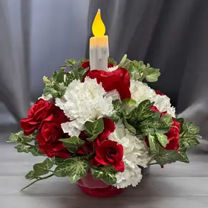 Mother's Day Timer Candle Centerpiece Flower Arrangement Roses, Carnations, Ivy (Free Shipping)