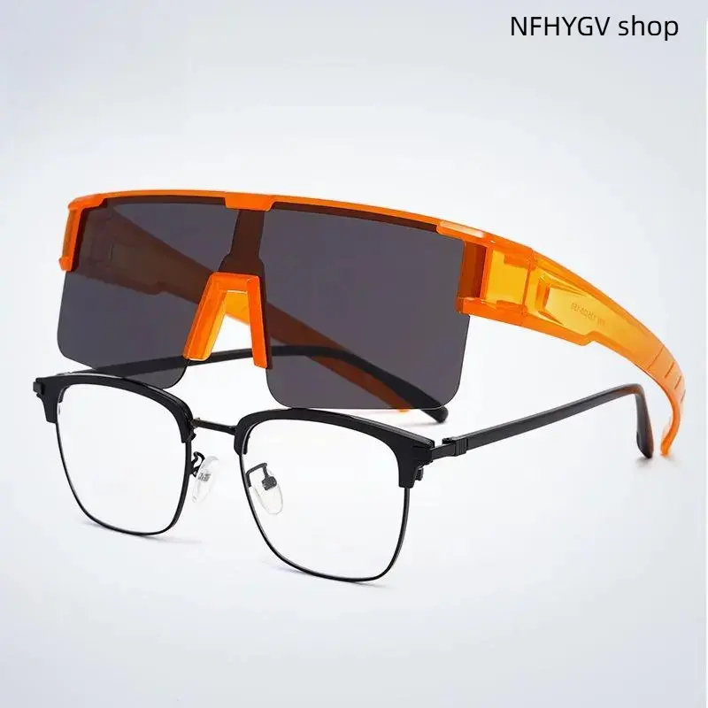 2-in-1 fit-over clip-on sunglasses. Equipped with UV400 protection, windproof and anti-glare performance. Easy to clip on and fit over your glasses. Compact functional eyewear for sports, driving and all outdoor occasions