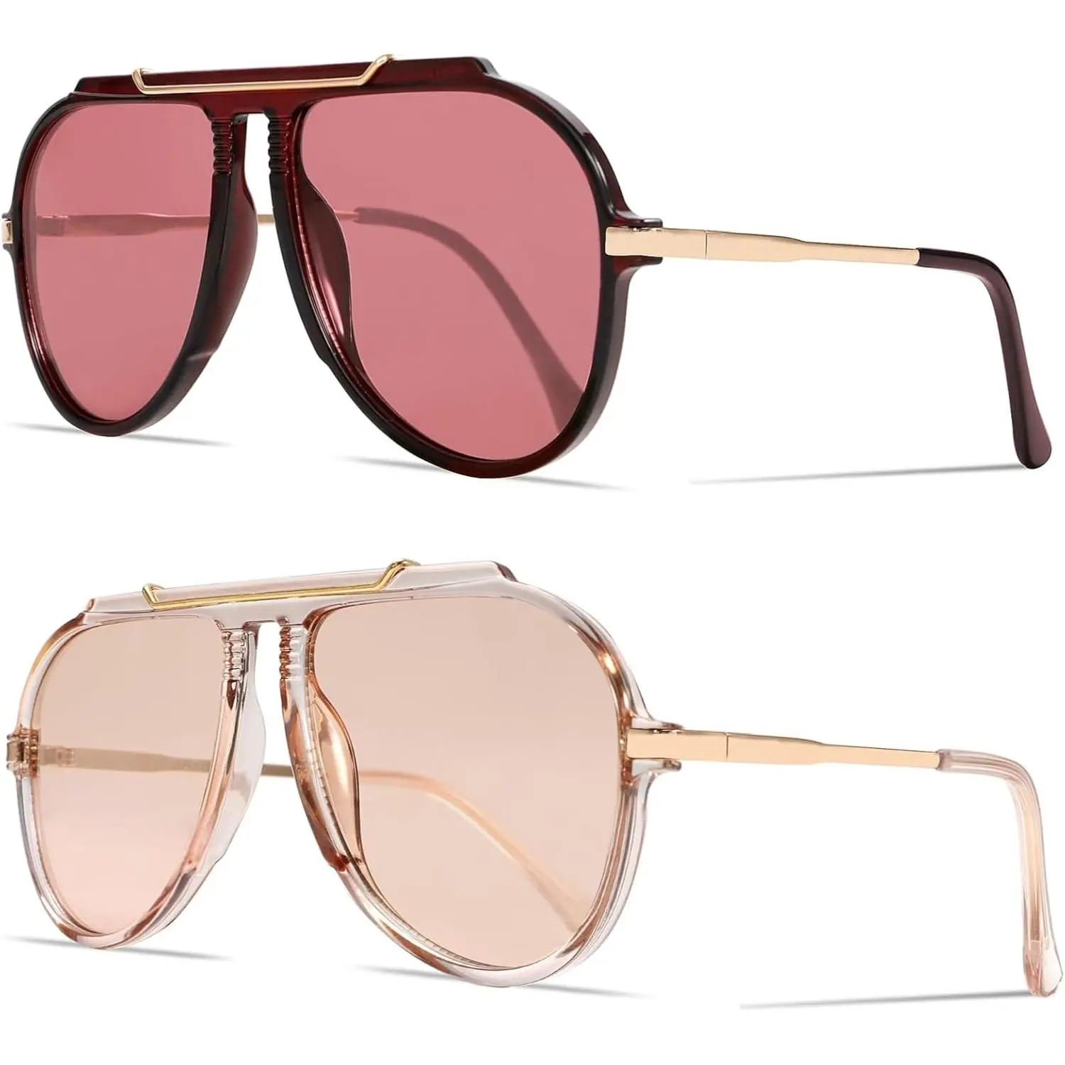 MEETSUN Sunglasses for Women, Vintage Oversized Square Aviator with Mixed Material PC and Metal Frame, Stylish Statement Eyewear with UV400 Protection, Stylish Accessories, Cool Sunglasses, Casual Wear, Uv Protection, Vintage Geometric Sunglasses, Womens
