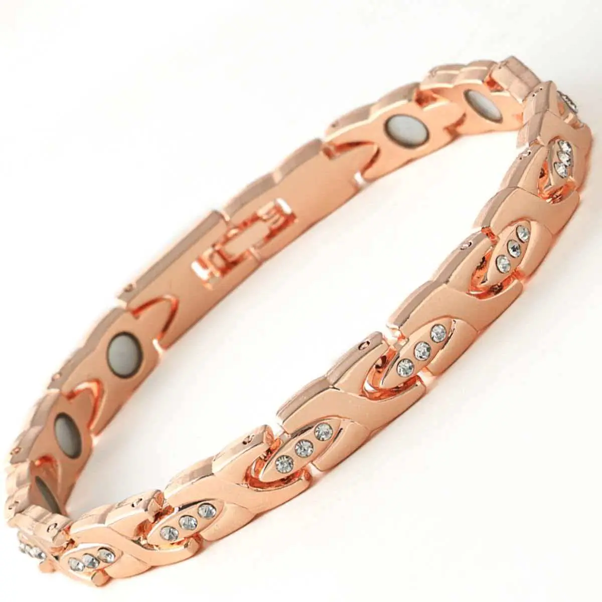 Women's Elegant Solid Copper Bracelet with Diamond Inlay, 3500 Gauss Magnetic Cuff for Mom, Fashion Jewelry Gift, Diamond Inlay Bracelet, Elegant Bracelet