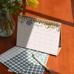 Desk Calendar 2026, Cabbrix Standing Flip Desktop Calendar Covers 18 Months Runs from January 2026 to June 2027, Flip Small Desk Calendars with Stickers and Flower Design 8x6"