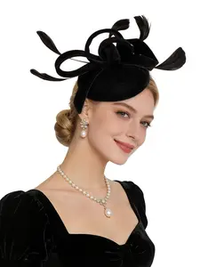 Tea Party Fascinators Hat Velvet Bow Feather Derby Hat Cocktail Pillbox Hat Headband Hair Accessory