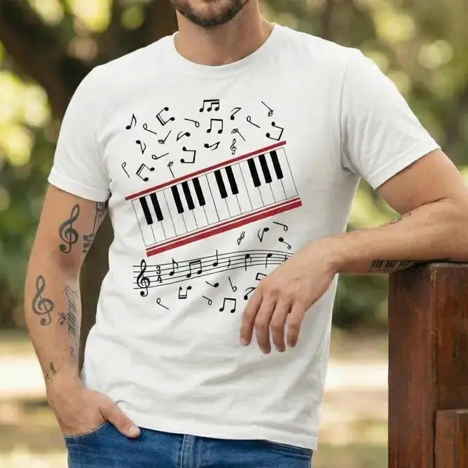 Men's Casual Short-Sleeve Musical T-Shirt - Michael Jackson Beat It Keyboard Piano & Music Notes King of Pop 2026 Unisex Menswear Fan Gift VER 2