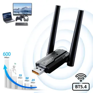 Wireless WiFi 6 USB Adapter, Network Adapter, Dual Band 5GHz/2.4GHz Up to 600Mbps, Bluetooth 5.4 Dongle with Rotatable Antennas, Plug & Play for Windows 11/10/7, for Gaming Streaming Video Calls