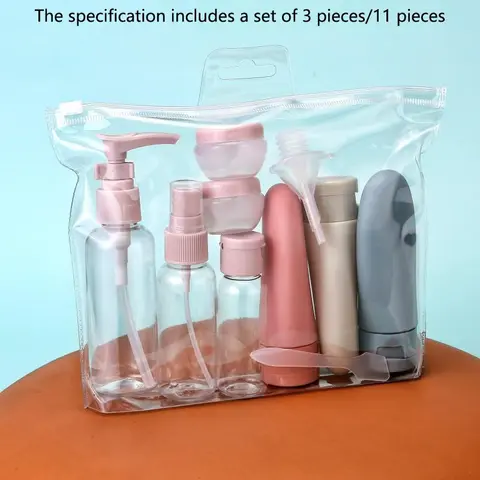 3pcs/11pcs Portable Refillable Design Bottle Travel Set, Container Set, Toiletries Storage Bottle, Bath and Wash Separate Bottles, Liquid Bottles, Ideal for On-The-Go Use
