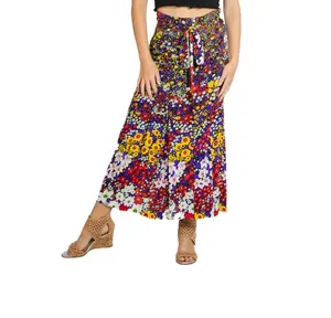 1970S Black & Floral Silk Bergdorf Goodman Skirt