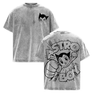 Retro Heavy Limited Astro Boy Half Robot Anime Double Printed Vintage Washed Tee - Stylish Unisex Anime T-Shirt, Cool Vintage Graphic Tee Perfect for Anime Fans and Lovers