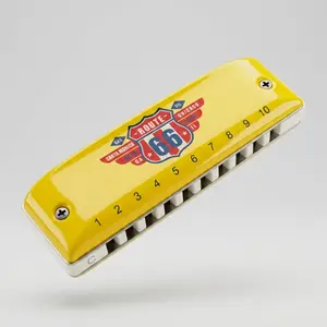 Kongsheng Route 66 10-Hole Diatonic Blues Harmonica, Limited Edition Yellow Gloss, Standard Paddy Tuning Wind Musical Instrument