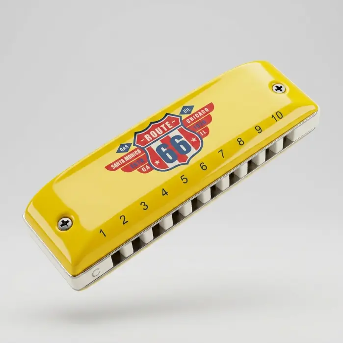 Kongsheng Route 66 10-Hole Diatonic Blues Harmonica - Limited Edition Yellow High-Gloss Finish, Standard Paddy Tuning Wind Instrument, Airtightness, Ergonomic Body, Effortless Playability for Beginners