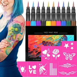 Temporary Tattoo Markers for Skin Fake Tattoo Pens Washable Face Paint Body Painting Kit Stencils Art Gift for Girls Boys Adults Teen Trendy Stuff, Trending Gifts For Tweens Teenage or Kids