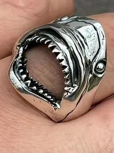 Men's Punk Style Shark Ring, Fashionable Wedding Engagement Party Jewelry Gift, 1pcs Trendy Men's Accessory