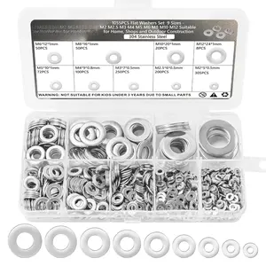 1050 count Stainless Steel Flat Washers for Screws, 304 Stainless Steel, Assorted Sizes (M2 M2.5 M3 M4 M5 M6 M8 M10 M12) for Industrial Use, Washers for