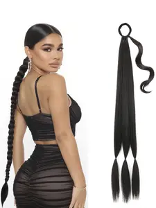 32 Inch DIY Long Braid Ponytail Wig, Synthetic Hair Strips Wrapped with Elastic Bands, Natural Soft Style for Women, Party & Daily Wear, Synthetic Extensions