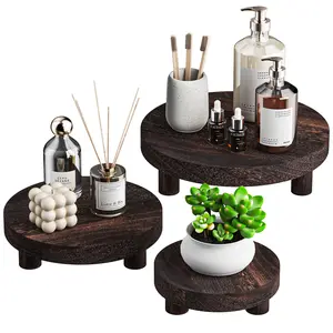 3 Pcs Wood Plant Stand Indoor Outdoor, Round Wood Riser for Decor 6/8/10" Wooden Stool Display Stand Flower Pot Holder Small Planter Organiser Racks