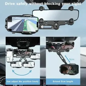 Car Rear View Mirror Phone Holder,Retractable Car Phone Holder Mount,Flexible Adjustable Auto Navigation Bracket Compatible With Most Smartphones.