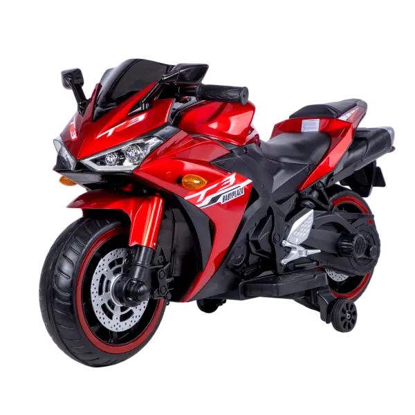 Unisex 12V Kids Sport Bike Electric Ride-On Motorcycle with LED Wheels, Training Wheels, Polypropylene Components (3-8 Years, Ideal for Birthday Gifts, T3 Model)