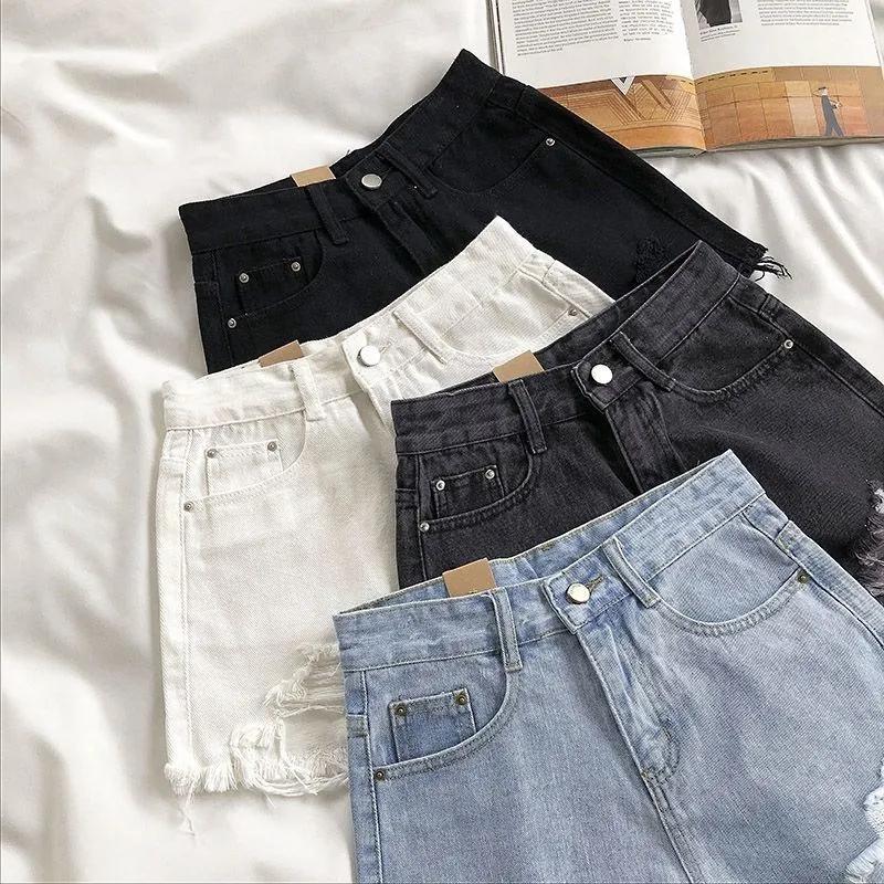 High Waist Ripped Jeans Pocket Tassel Shorts