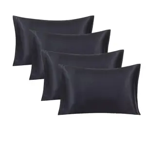 Solid Color Satin Pillowcase without Filler, 4 Counts Comfortable Soft Breathable Pillow Covers, Pillow Protector for Home Bedroom Dormitory Hotel