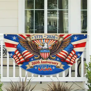 Patriotic Fan Bunting for Independence Day, America 250th Anniversary Hanging Backdrop, Red White Blue Porch Balcony Fence Decor, 1776-2026 USA Birthday Party Supplies