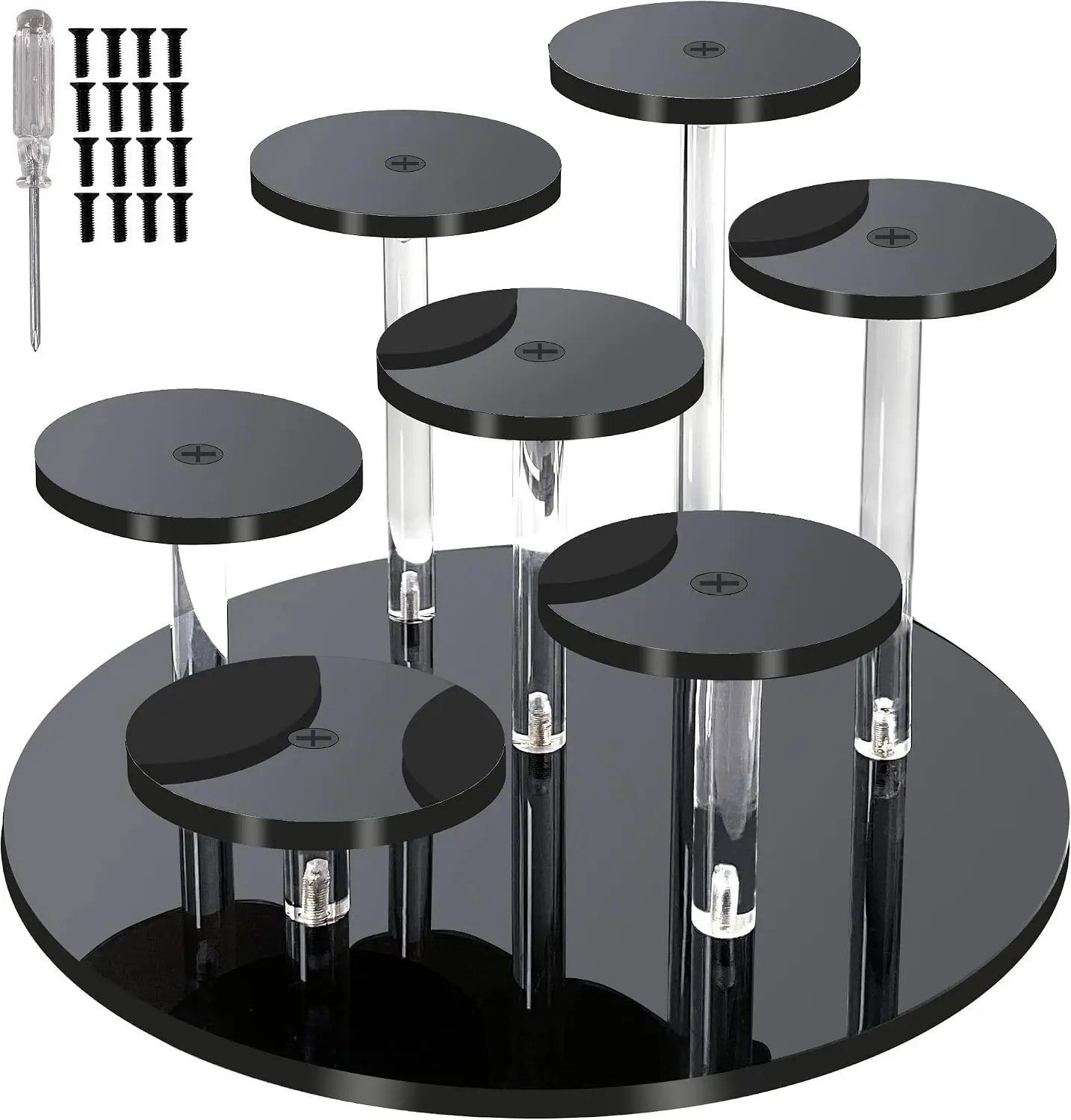 Acrylic Display Stand - 7-Tier Black Action Figure Stand - Multilevel Acrylic Risers for Display - Collection Organizer Holder for Figures, Collectibles, Toys and Dolls, Jewelry