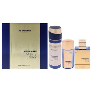 Amber Oud - Bleu Edition by Al Haramain for Unisex - 3 Pc Gift Set 2.5oz EDP Spray, 1oz EDP Spray, 6.6oz Body Spray
