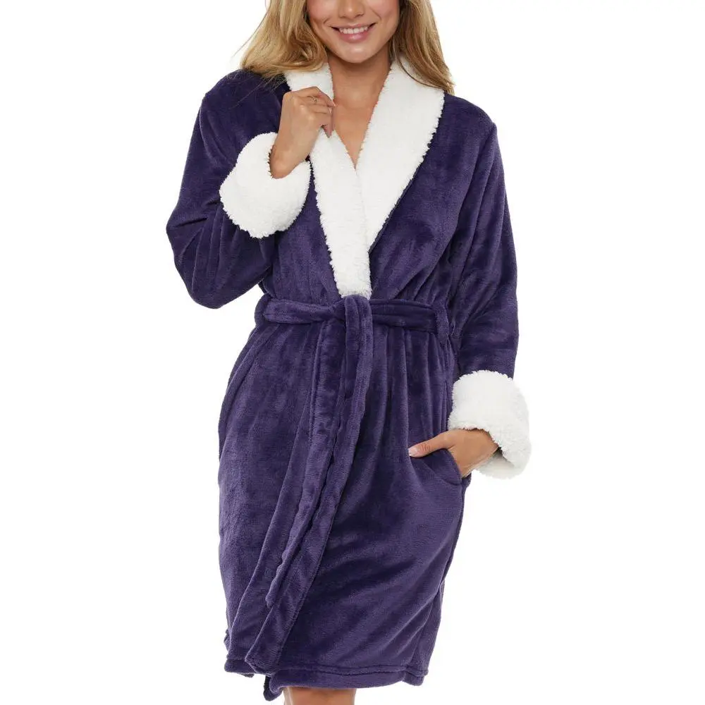 ADR Women's Classic Cozy Plush Robe Short Fleece Bathrobe Purple Small