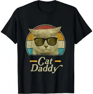 Retro Cat Daddy 80s 90s Style Sunglasses T-Shirt - Lightweight Classic Fit Double-needle Sleeve & Bottom Hem Gift Idea
