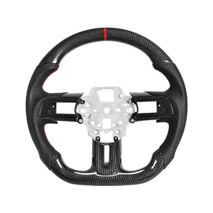 XNSFXXL 3K 100% Real Carbon Fiber Steering Wheel for Mustang EcoBoost/GT/Shelby GT500 2015-2017, Nappa Perforated Leather Grip with Trim