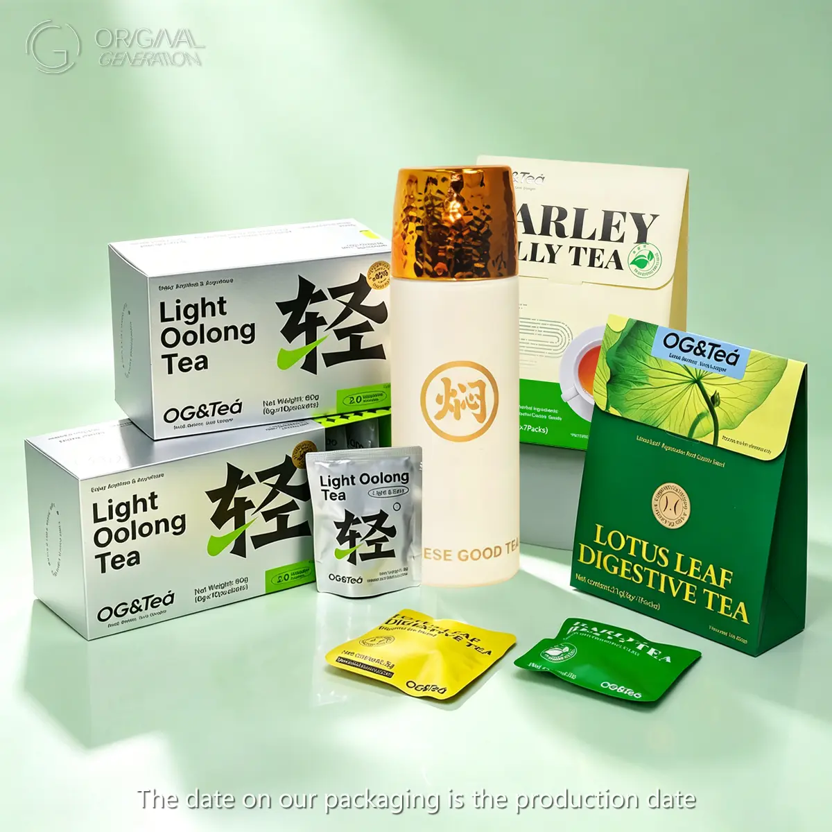 Burning Tea Bundle 2 Cartons Light Oolong (60g 6g×10packs)×2 & One Carton Lotus Leaf Digestive Tea (21g 3g×7packs) & One Carton Barley Belly Tea(21g 3g×7packs) With Pressure Thermos