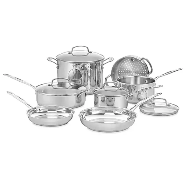 Cuisinart Stainless Pots and Pans 11-Piece Cookware Set, Kitchen Cooking Set, Frying Pan, Saucepan, Stockpot, Stainless Steel Cookware, Home Kitchenware, Everyday Cooking, Multi-Piece Set