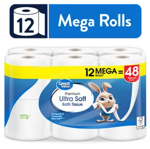 Great Value Ultra Soft Toilet Paper, 12 Mega Rolls, Compare to Charmin® Ultra Soft™
