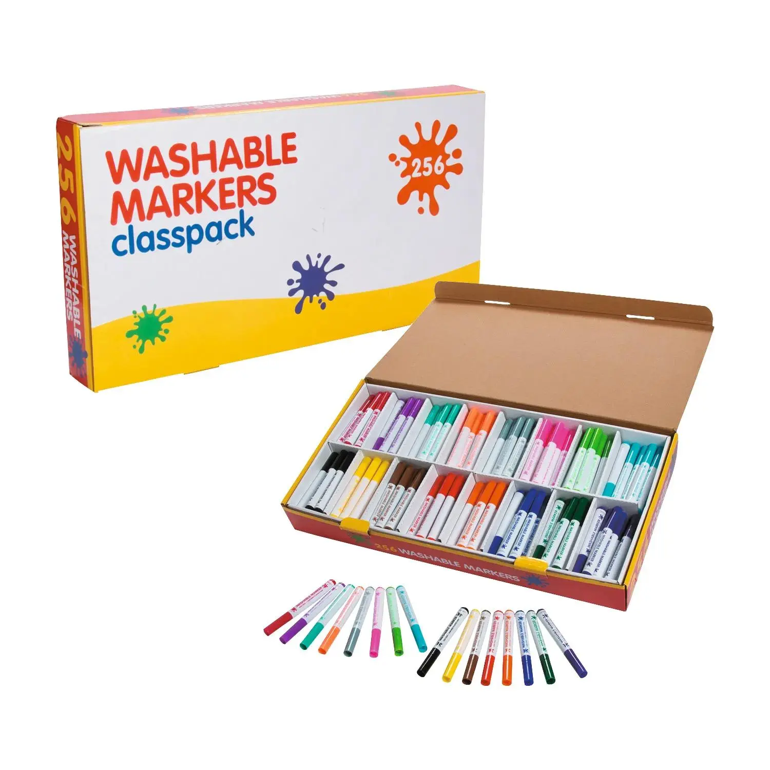 Washable Colored Markers Classpack - 16-Color, 5.5 in, 256-Pc Bulk, Arts & Crafts Supplies, Easy to Draw With, Ideal for Classroom Setup, Kids’ Art & Learning Activities, Washable Ink, Labeling